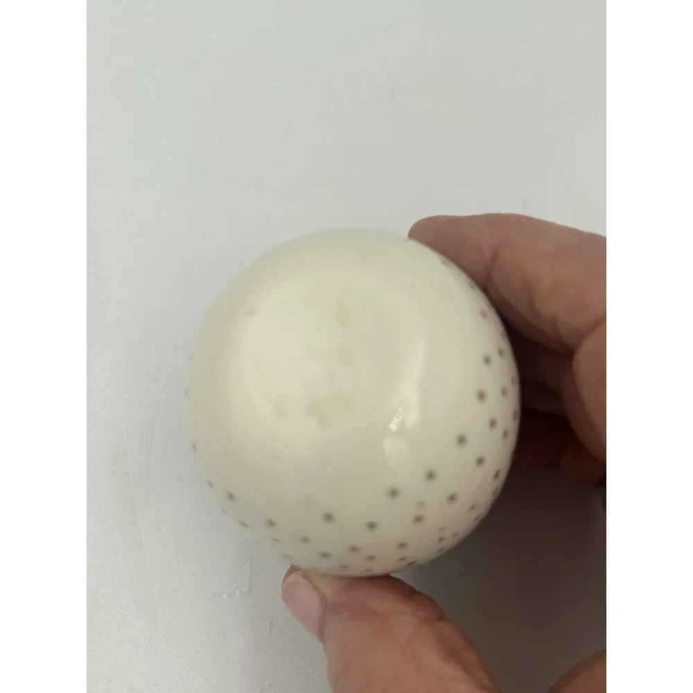 Ceramic Polka Dot Egg-Shaped Bud Vase, White/Beige, Glossy Finish, 3 in